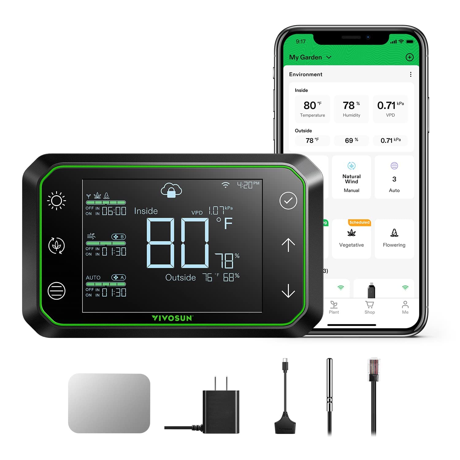 VIVOSUN E42A Digital Grow Room Controller – App Compatible Smart Climate Automation