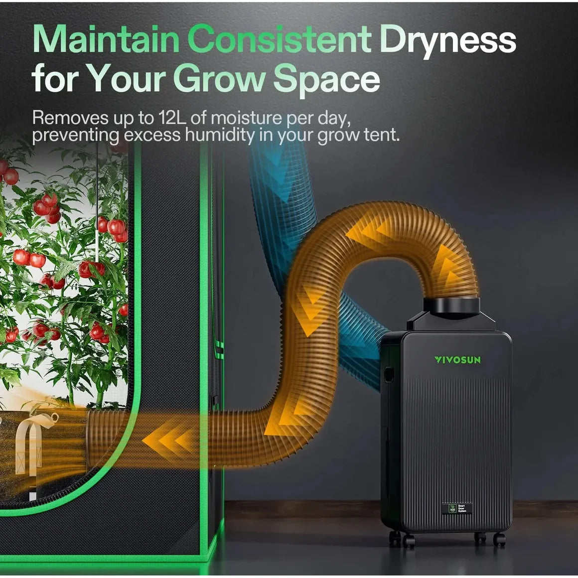 VIVOSUN AeroDrain D12 Intelligent Dehumidifier – Smart Humidity Control for Grow Tents