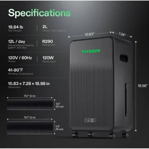 VIVOSUN AeroDrain D12 Intelligent Dehumidifier – Smart Humidity Control for Grow Tents